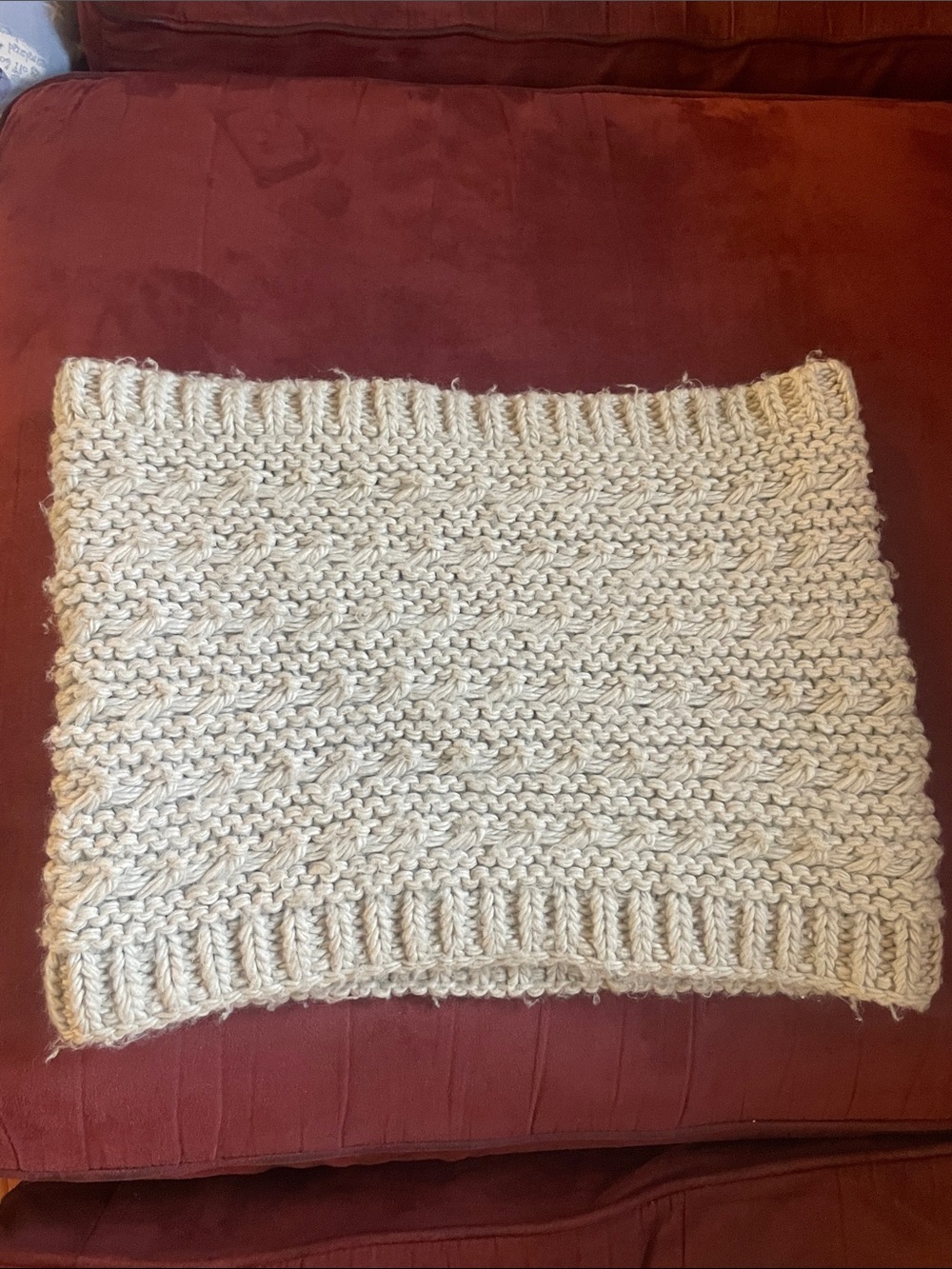 Light Cream Openwork Knit Scarf - Cozy Textured Loop